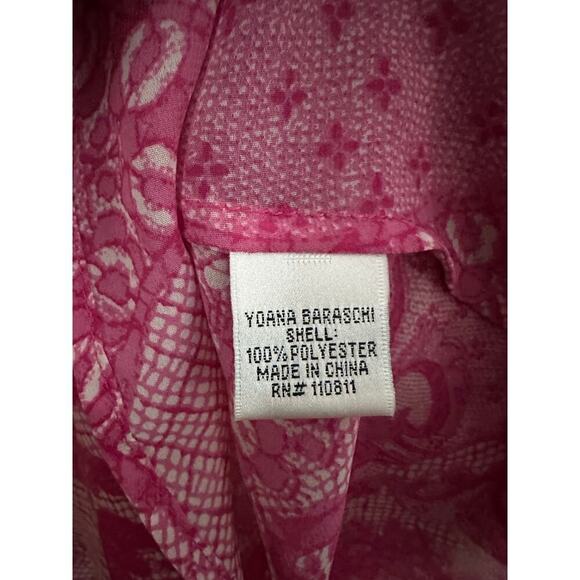 YOANA BARASCHI Fuschia Floral Blouse Tunic Long Tab-Sleeve Lace Print Sz Small - Picture 5 of 5